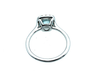 18K White Gold, Blue Zircon, & Diamond Halo Engagement Ring - Sz. 6.25