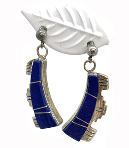 Vintage Old Pawn Zuni Sterling Silver Lapis Inlay Dangle Earrings