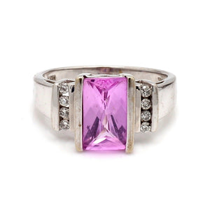 10K White Gold 3.00 Pink CZ & 0.16ctw Diamond Engagement Ring - Sz. 6.75