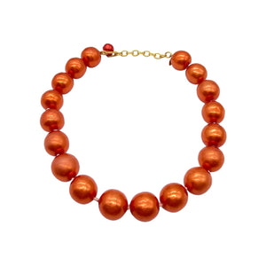 Vintage CHANEL Red Orange Synthetic Pearl Necklace