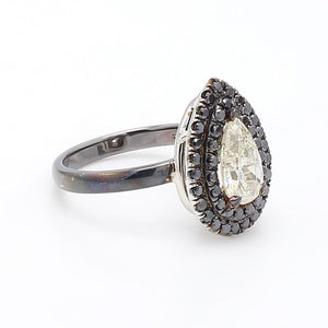 14K White Gold & Black Rhodium 1.60ct Pear Shaped Diamond Ring - Sz. 6.25