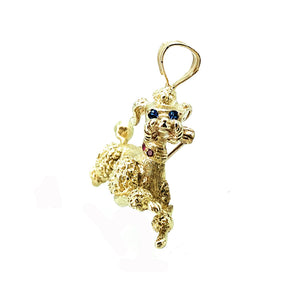 14K Yellow Gold & Synthetic Ruby & Sapphire Poodle Brooch