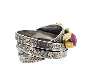 18K 2-Tone Gold & Ruby Crossover Ring - Sz. 8