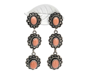 Old Pawn Navajo Sterling Silver & Coral Dangle Earrings
