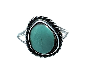 Vintage Old Pawn Navajo Sterling Silver & Turquoise Split Shank Ring Sz. 4.75