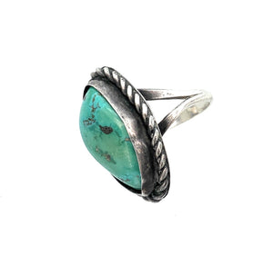 Vintage Old Pawn Navajo Sterling Silver & Turquoise Split Shank Ring Sz. 5.75