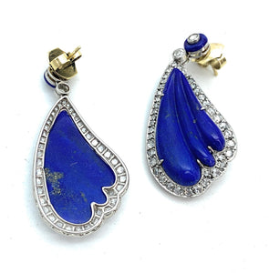 Platinum, 25.16ctw Lapis Lazuli, & 1.68ctw Diamond Dangle Earrings