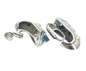 Michael Bondanza 18K 2-Tone Gold, Sterling Silver Topaz 'J' Hoop