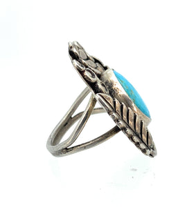 Vintage Old Pawn Navajo Sterling Silver & Turquoise Split Shank Ring Sz. 7