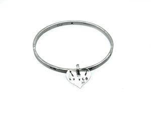 Sterling Silver Bangle Bracelet w- LOVE U Heart Charm